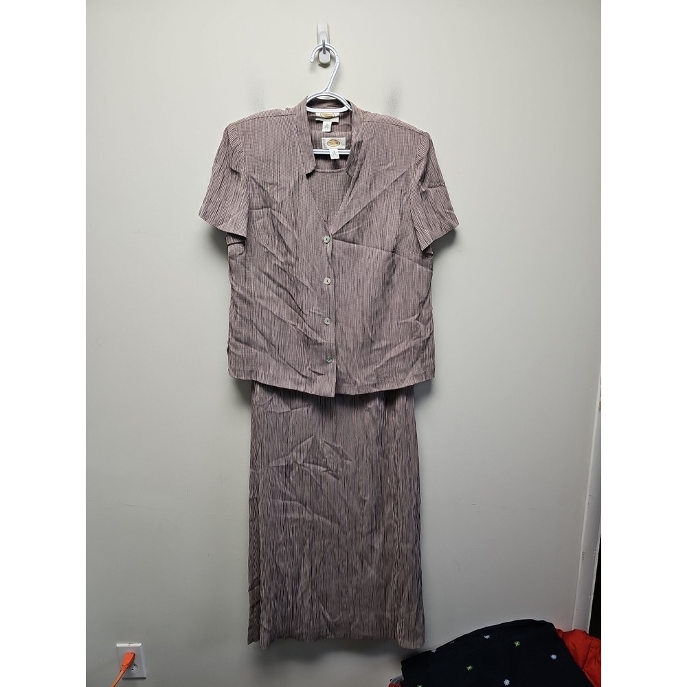 Talbots Vintage Gingham Dress Set Purple White‎ Plaid Maxi Dress and Jacket 12
